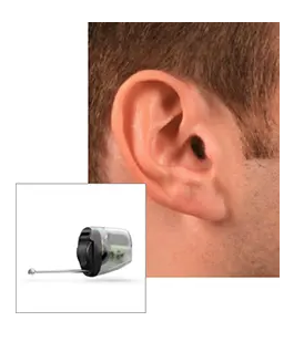 black and clear hearing aid