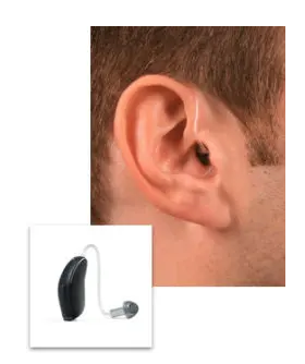 black, wired hearing aid